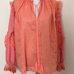 Coral Ruffle Sleeve Women's Top